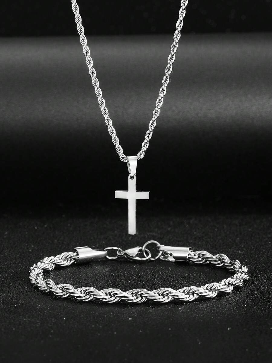 Street Fashion Jewelry - طقم قلادة وسوار من الفولاذ المقاوم