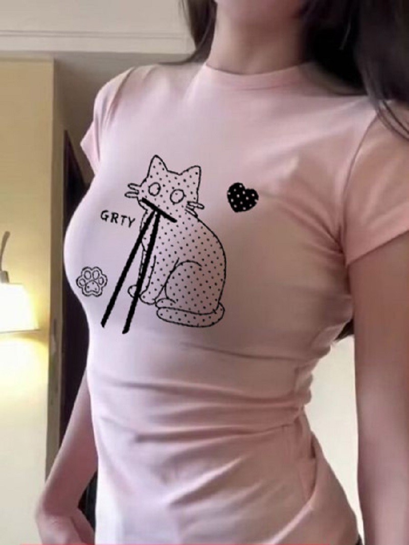 Fashion Street Cat - تي شيرت قصير من القطن 100%