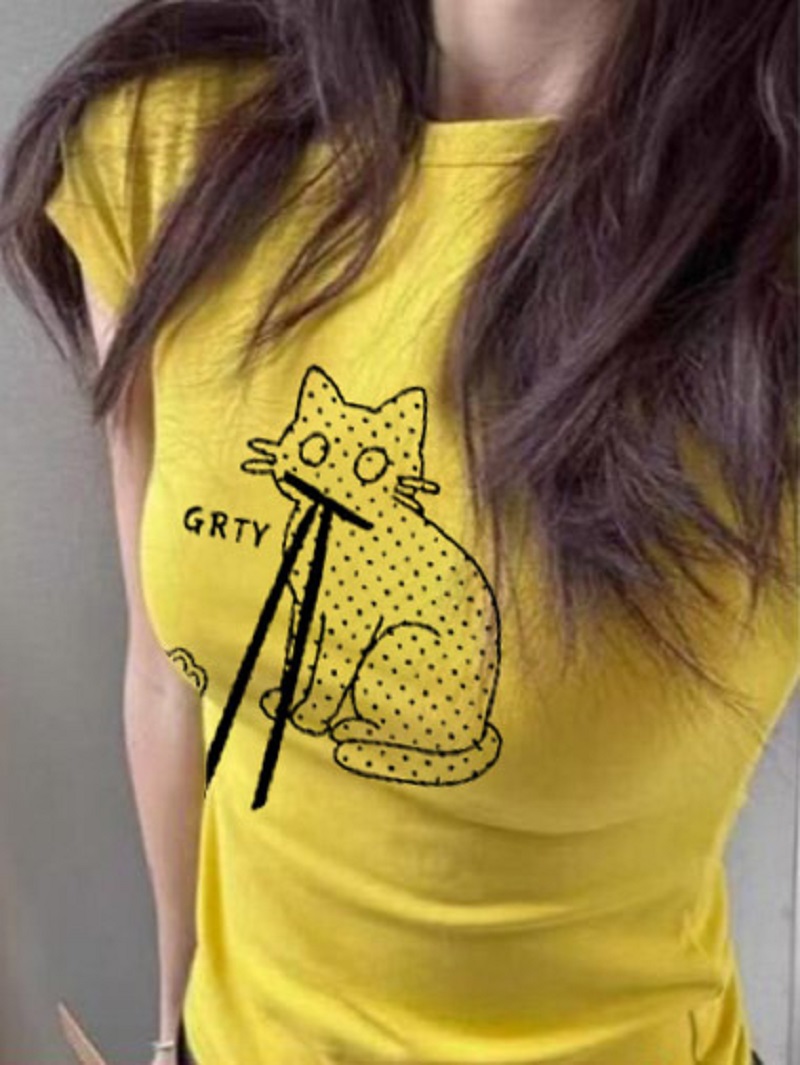 تي شيرت قصير من القطن 100% Y2K - مراجعة Fashion Street Cat وسعره