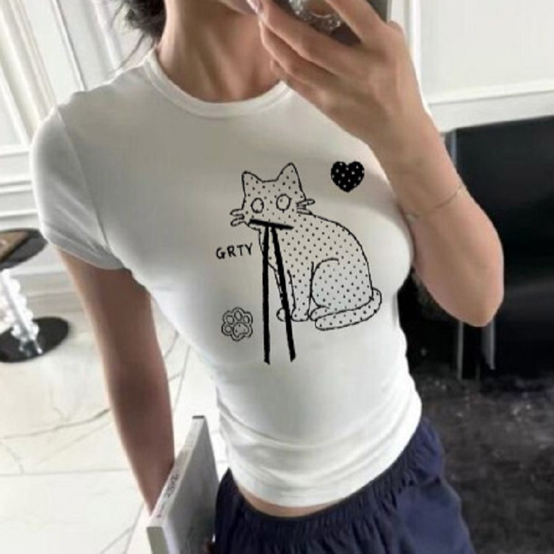 تي شيرت قصير من القطن 100% Y2K - مراجعة Fashion Street Cat وسعره