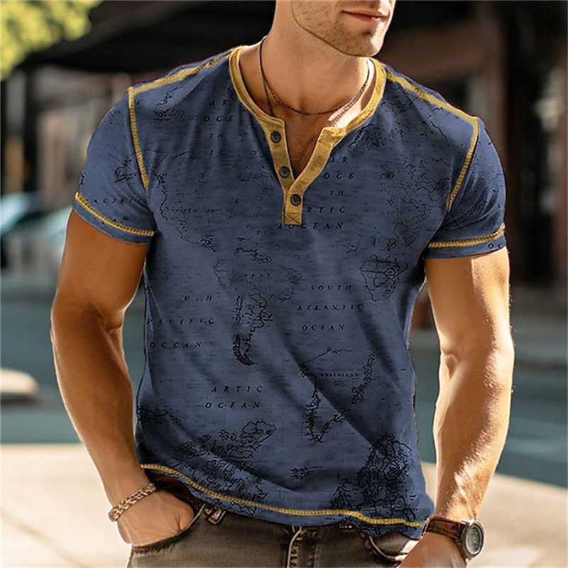 قمصان هنري للرجال بطباعة ثلاثي - مراجعة Street Fashion For Man وسعره