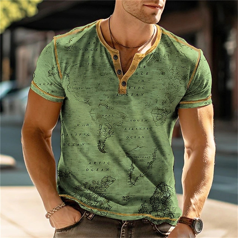 قمصان هنري للرجال بطباعة ثلاثي - مراجعة Street Fashion For Man وسعره